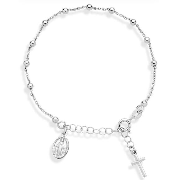Sterling Silver Rosary Cross Chain Bracelet - Picture 1 of 6